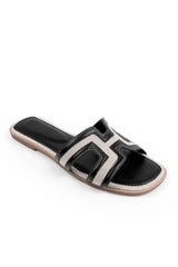 Black Flat Woven Detail Slip On Sandals - Bella