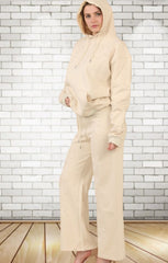 Beige Oversized Crucifix Cross Hoodie With Wide Leg Trouser - Maren