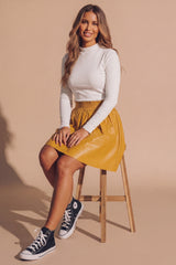 Mustard Faux Leather High Waisted Mini Skirt - Luxio
