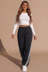 Black Contrast Stripe Trousers - Iviana