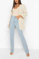 Beige Long Sleeve Pocket Blazer - Tenely
