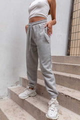 Grey Marl Oversized High Waisted Shirred Drawstring Pocket Detail Cuffed Joggers - Samira