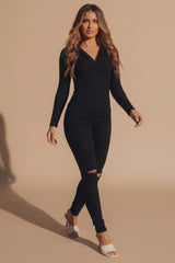 Black High Waisted Skinny Soft Touch Skinny Jeans With Rip Detail  - Delilah