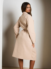 Stone Double Breasted Black Button Detail Belted Trench Coat - Eliana