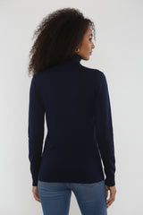 Navy Roll Neck Long Sleeve Knitted Jumper – Yiana