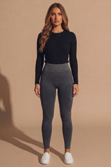 Black Acid Wash Ribbed High Waisted Pocket Detail Leggings - Syra
