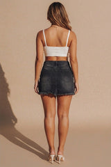 Black Reversible Button Front Denim Shorts - Csara