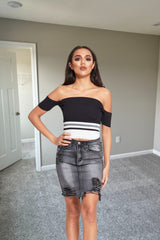 Charcoal High Waisted Denim Mini Skirt - Karita