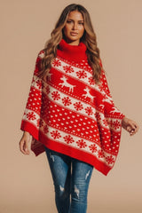 Red Christmas Reindeer Fair Isle Knit Poncho - Traix
