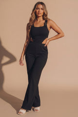 Black Buckle Strap Cut Out Jumpsuit - Geena