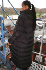 Black Padded Long Line Midi Zip Up Puffer Coat - Crystal