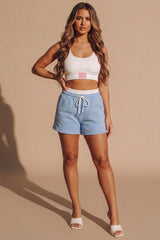 Light Blue Drawstring with Pocket Detail Short Set- Calyra