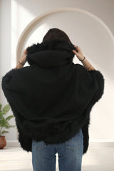 Black Faux Fur Trim Hooded Cape – Leah