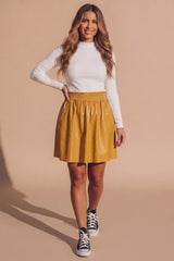 Mustard Faux Leather High Waisted Mini Skirt - Luxio