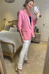 Pink Long Sleeve Pocket Blazer - Tenely