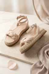 Nude Braided Strap Espadrille Flatform Sandals - Clona