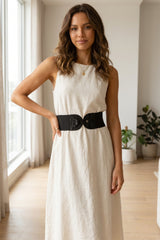 Black Wide Waist Belt With Buckle-Timmi