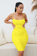 Yellow Ruched Midi Bodycon Dress - Taylor