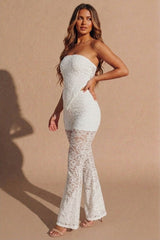 White Lace Bandeau Corset Top & Flared Trouser Set - Lacina