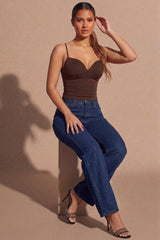 Chocolate Lightweight Padded Sweetheart Neck Strappy Corset Top - Sanira