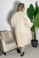 Stone Knitted Long Sleeve Pocket Detail Ribbed Cardigan - Leanne