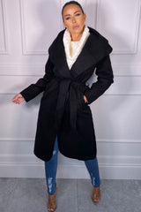 Black Waterfall Duster Belted Long Coat - Pola