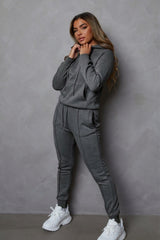 Charcoal Oversized Hoodie & High Waisted Seam Front Cuffed Joggers Loungewear Set - Martha