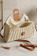 Beige Woven Top Handle Handbag - Forest