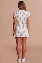 White Polka Dot Tie Neck Mini Dress- Zolvira