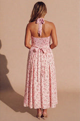 Pink Floral Halterneck Midaxi Skater Dress- Canal