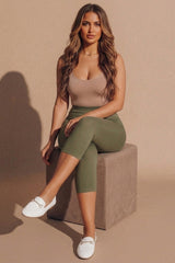 Khaki High Waisted Crop Leggings - Moinxo
