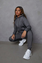 Charcoal Oversized Hoodie & High Waisted Seam Front Cuffed Joggers Loungewear Set - Martha