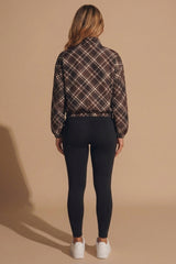Brown Check Print Cropped Zip Up Jacket - Nion