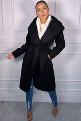 Black Waterfall Duster Belted Long Coat - Pola
