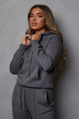 Charcoal Oversized Hoodie & High Waisted Seam Front Cuffed Joggers Loungewear Set - Martha