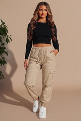 Stone Elasticated Waist Cargo Joggers - Yrava
