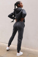 Charcoal Oversized Hoodie & High Waisted Seam Front Cuffed Joggers Loungewear Set - Martha