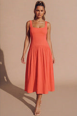 Coral Square Neck Drop Waist Midaxi Dress - Valentino