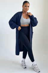 Navy Knitted Long Sleeve Midi Cardigan - Georgia