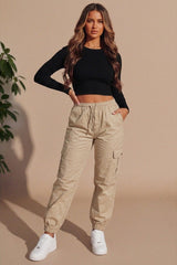 Stone Elasticated Waist Cargo Joggers - Yrava