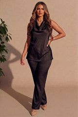 Chocolate Cowl Neck Sleeveless Top & Wide Leg Trouser Set - Wynas