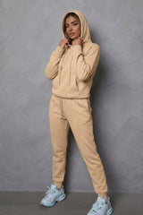Stone Oversized Hoodie & High Waisted Seam Front Cuffed Joggers Loungewear Set - Martha
