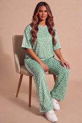 Sage Print Oversized Loungewear Set With Side Stripe Detail- Orlina