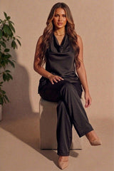 Chocolate Cowl Neck Sleeveless Top & Wide Leg Trouser Set - Wynas