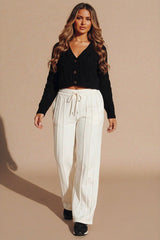 Stone Seam Detail Shirred Waistband Open Hem Joggers - Ruby