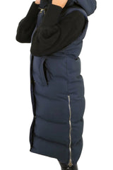 Navy Sleeveless Longline Midi Zip Up Hooded Puffer Gilet - Terri