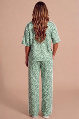 Sage Print Oversized Loungewear Set With Side Stripe Detail- Orlina