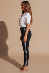 Black Side Stripe High Waisted Skinny Jeans - Casy