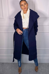 Navy Waterfall Duster Belted Long Coat - Pola