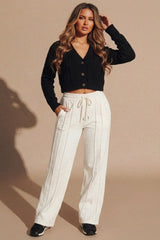 Stone Seam Detail Shirred Waistband Open Hem Joggers - Ruby